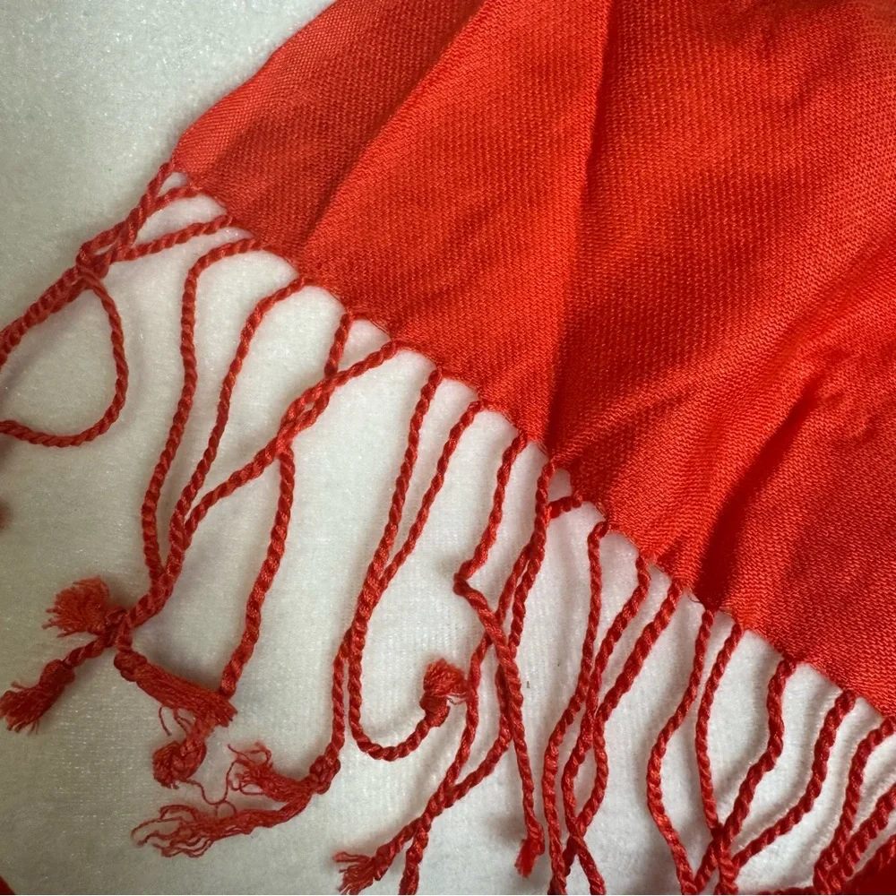 Orange pashmina with fringe EUC long 74” x 21” - Picture 4 of 4